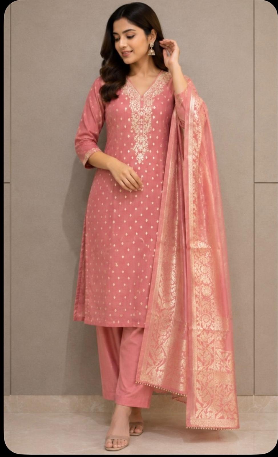 Premium shimmer silk kurti with pant and dupatta